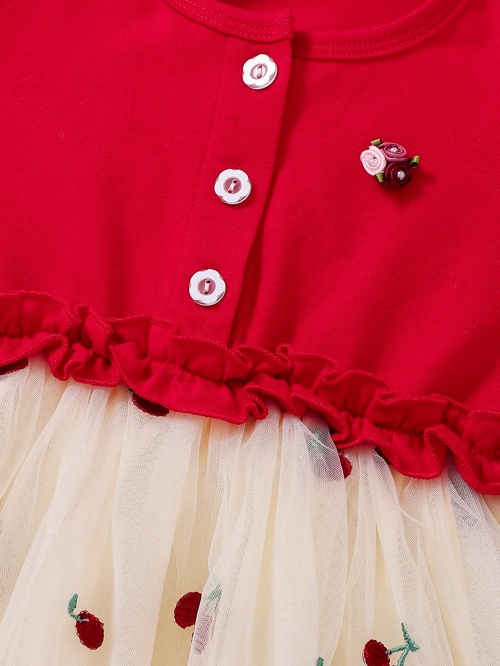 Girls' Cherry Embroidery Net Dress