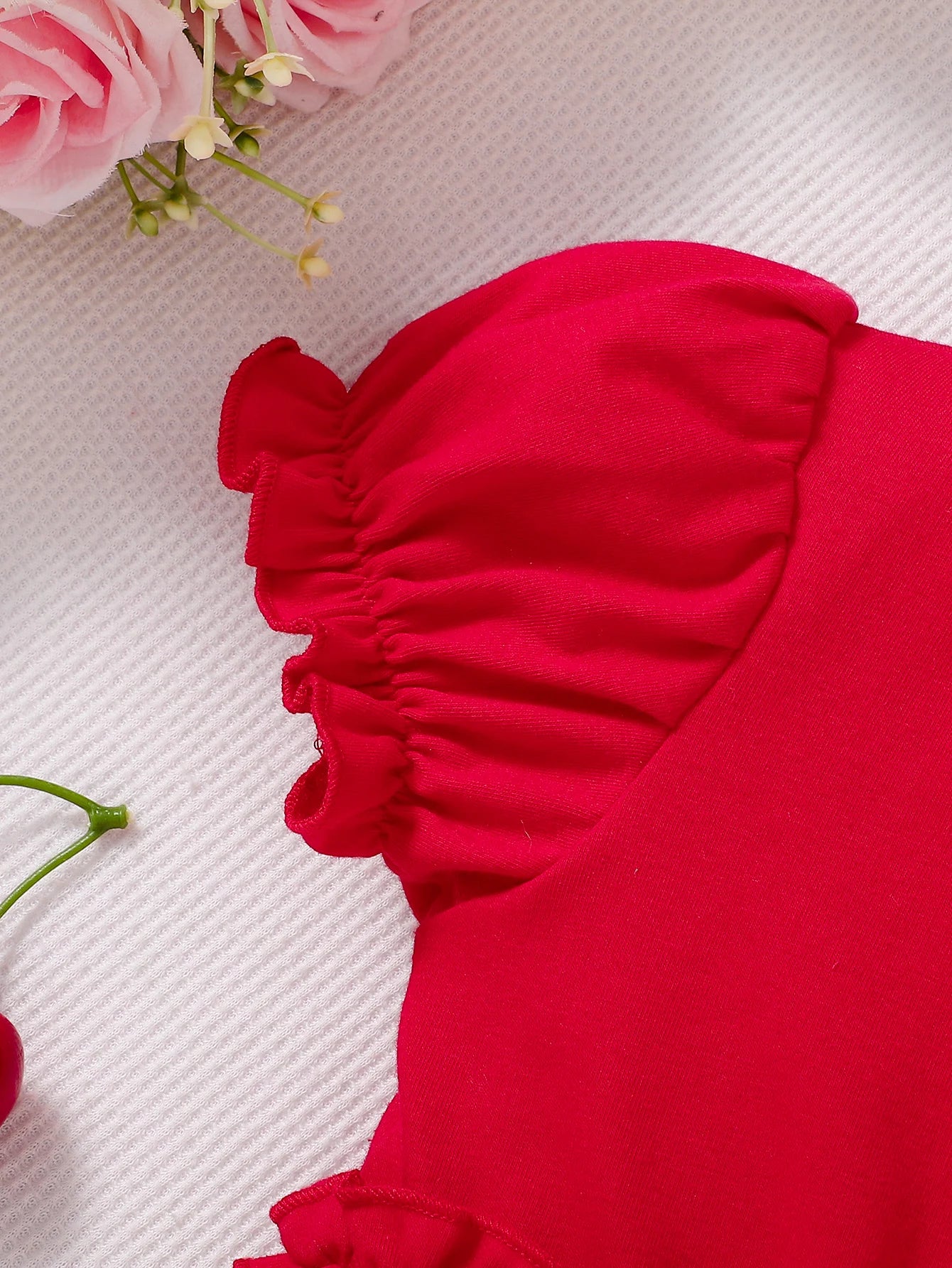 Girls' Cherry Embroidery Net Dress
