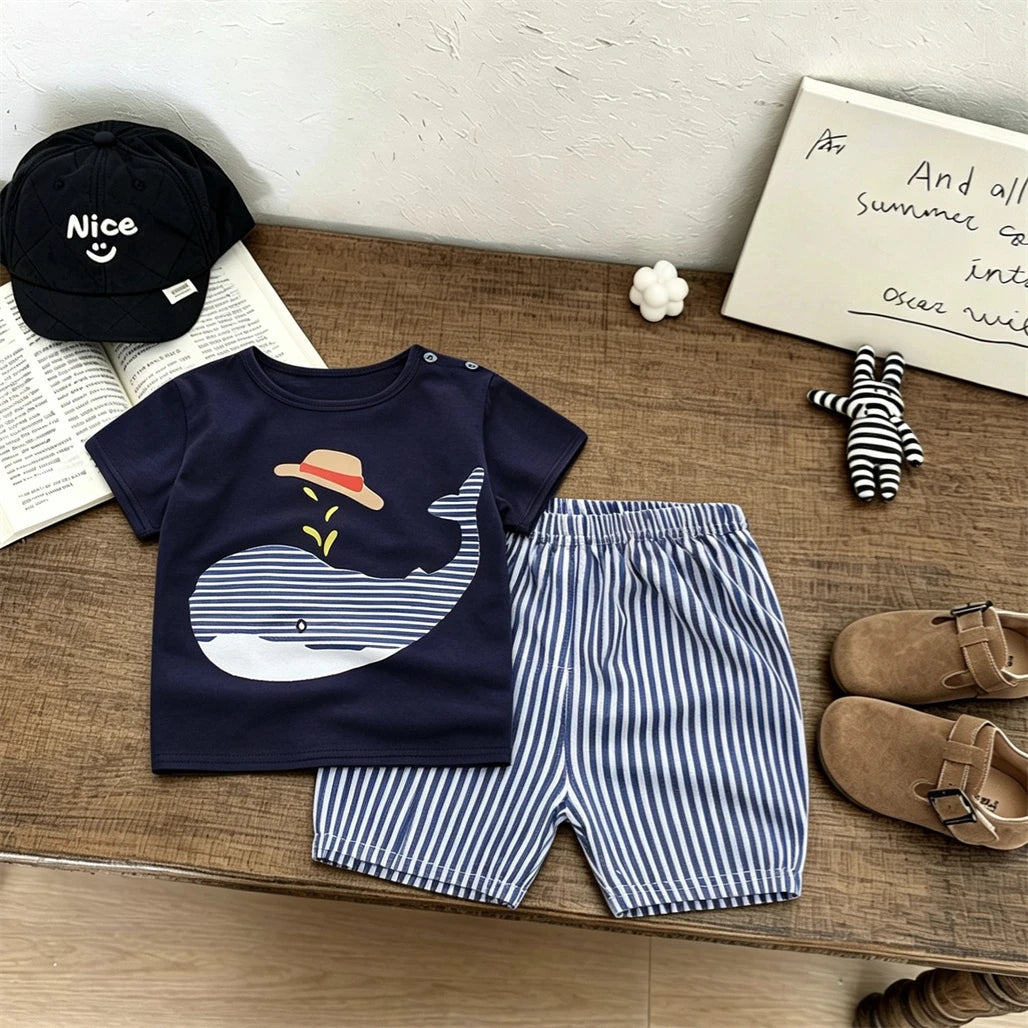 Kids' Cartoon T-Shirt & Shorts Set – Summer Two-Piece Outfit for Boys & Girls